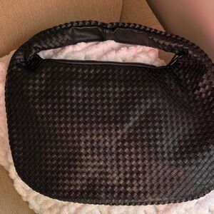 Woven Black Leather Hobo Bag